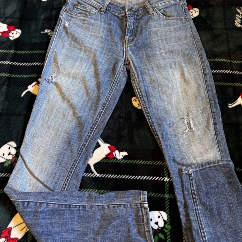 7 For All Mankind Skinny Jeans Womens 26 Low Rise Stretch Blue Distressed - Picture 2 of 7